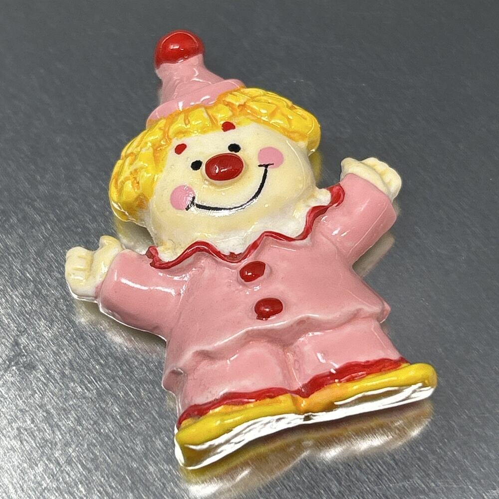 Vintage Clown Refrigerator Magnet Pastel Pink Suit Yellow Hair Kitsch 2"